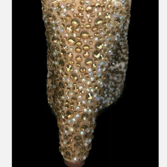 Tony Bowls Prom Formal Pageant Bridal Wedding Shoes Heels Size 7 Gold Bling - Picture 9 of 10